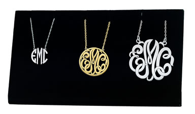 3 piece Monogram sample kit that displays 3 popular pendant styles in 3 different sizes.